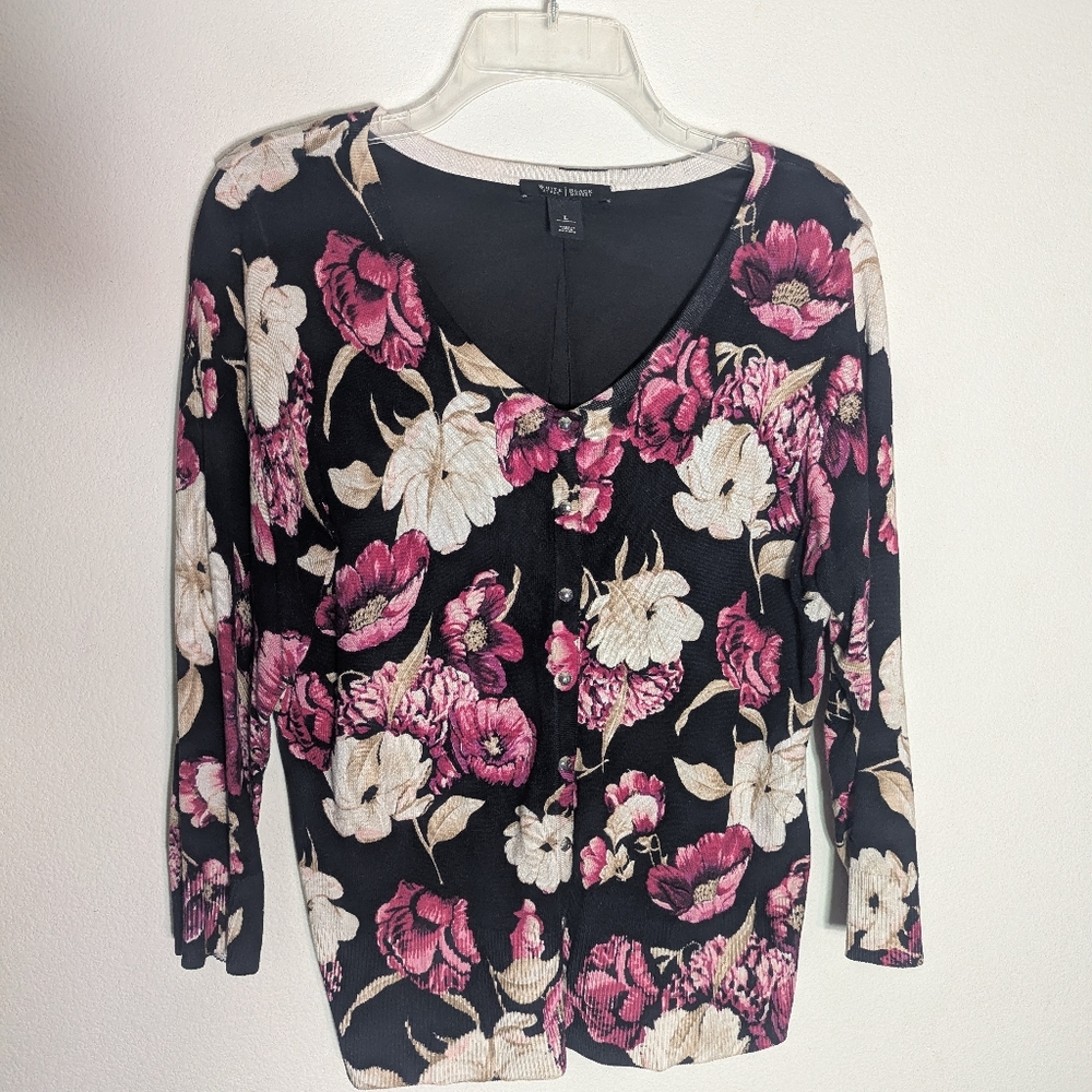 White House Black Market‎ Women's Floral Cardigan Sweater Easter Coquette Large